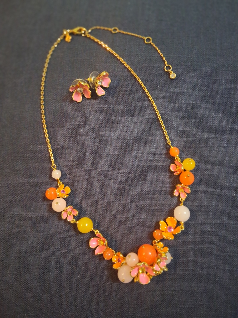 Floral Pink & Orange Statement Necklace - Gold Tone- Kate Spade